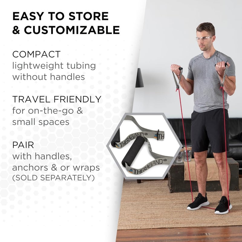 TheraBand أنابيب مقاومة اللاتكس الاحترافية من ثيرا بان - 25 قدم، أحمر، متوسط للتمارين الأساسية وكامل الجسم - Image 5