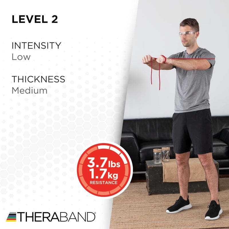 TheraBand أنابيب مقاومة اللاتكس الاحترافية من ثيرا بان - 25 قدم، أحمر، متوسط للتمارين الأساسية وكامل الجسم - Image 3