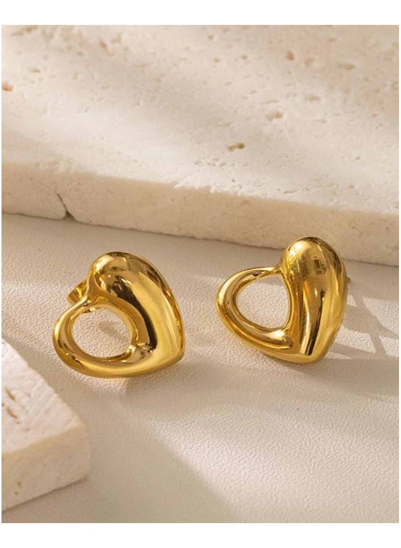 كاف كريشنس أقراط على شكل قلب، من الفولاذ المقاوم للصدأ مطلي بالذهب عيار 18 قيراط، تصميم مفتوح | النساء والفتيات - Image 2