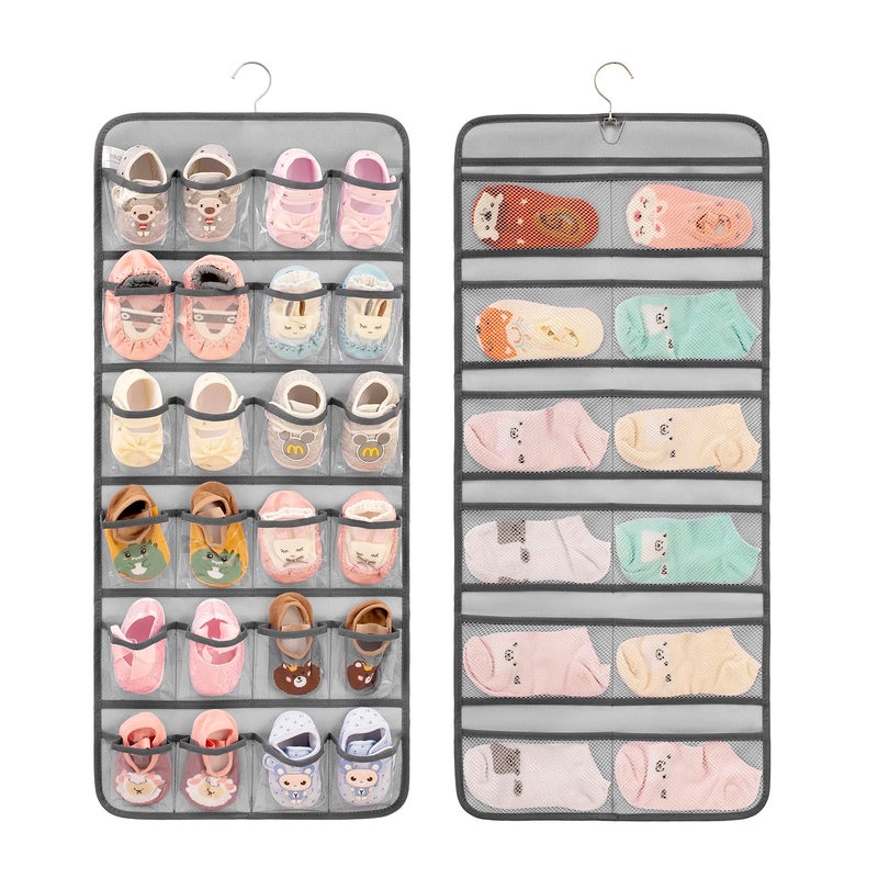 ANIZER Dual-sided Hanging Baby Shoes Organizer Closet Toddler Shoe Storage Holder for Kids Bow Socks Underwear (GREY) - Image 1
