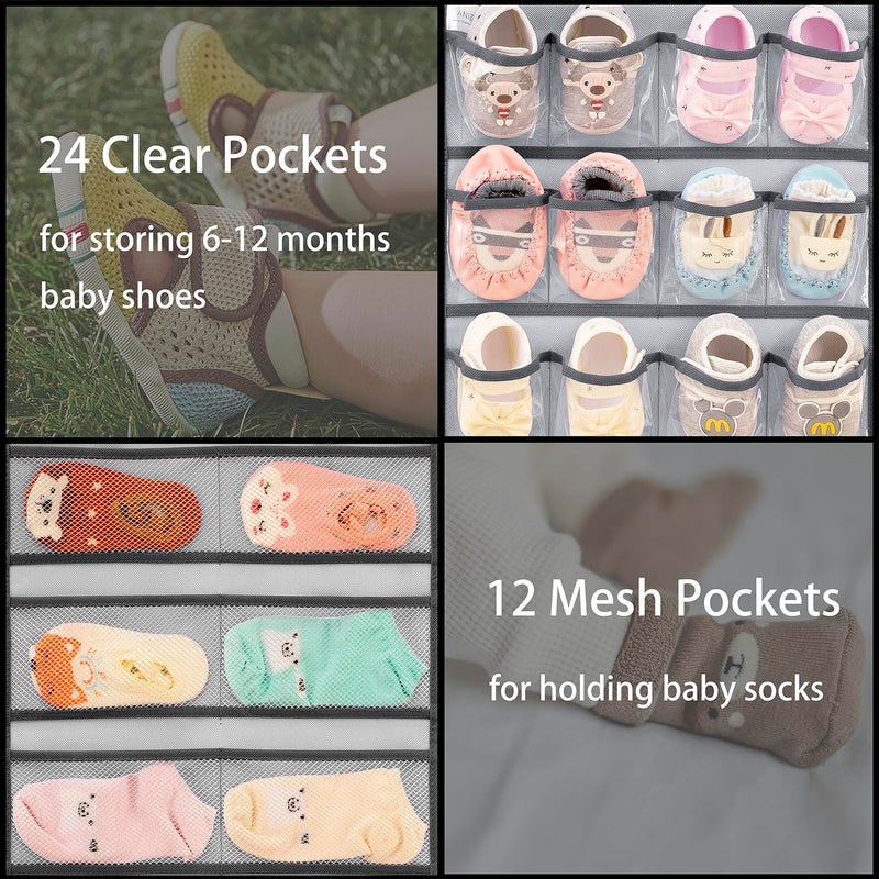 ANIZER Dual-sided Hanging Baby Shoes Organizer Closet Toddler Shoe Storage Holder for Kids Bow Socks Underwear (GREY) - Image 5
