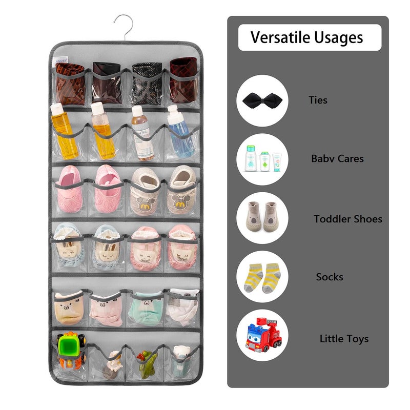 ANIZER Dual-sided Hanging Baby Shoes Organizer Closet Toddler Shoe Storage Holder for Kids Bow Socks Underwear (GREY) - Image 2