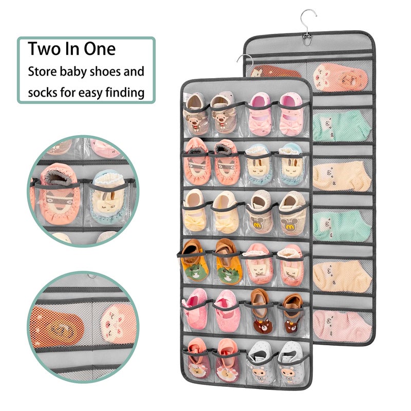 ANIZER Dual-sided Hanging Baby Shoes Organizer Closet Toddler Shoe Storage Holder for Kids Bow Socks Underwear (GREY) - Image 3
