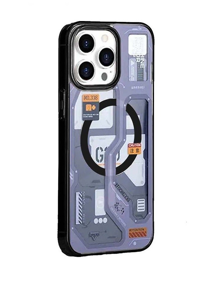 Techie iPhone 15 Pro Max MagSafe Case – Spigene Ultra Hybrid G20 Machine Series MagFit with Metal Ring – Slim Teardown Design – Compatible with Wireless Charging & MagSafe Accessories – Gray/White - Image 1