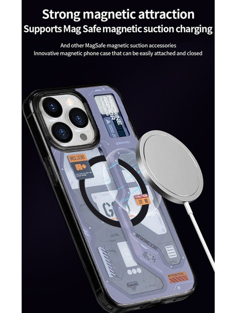 Techie iPhone 15 Pro Max MagSafe Case – Spigene Ultra Hybrid G20 Machine Series MagFit with Metal Ring – Slim Teardown Design – Compatible with Wireless Charging & MagSafe Accessories – Gray/White - Image 2