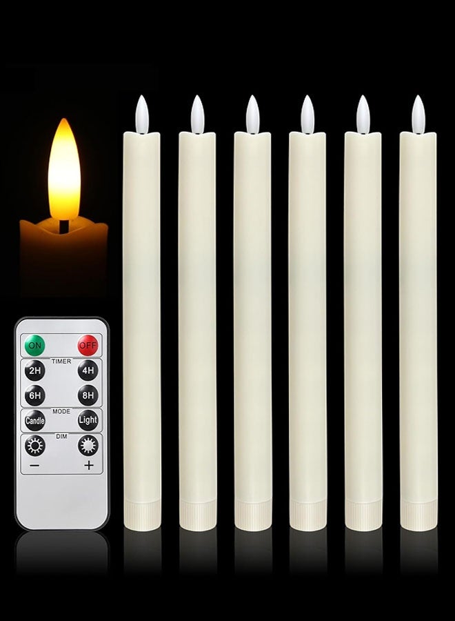 شموع LED بدون لهب مع جهاز تحكم عن بعد، 6 قطع شموع عاجية تعمل بالبطارية 3D متلألئة - شموع طولها 10 بوصات واقعية للمنزل والزفاف والعشاء على ضوء الشموع - Image 1