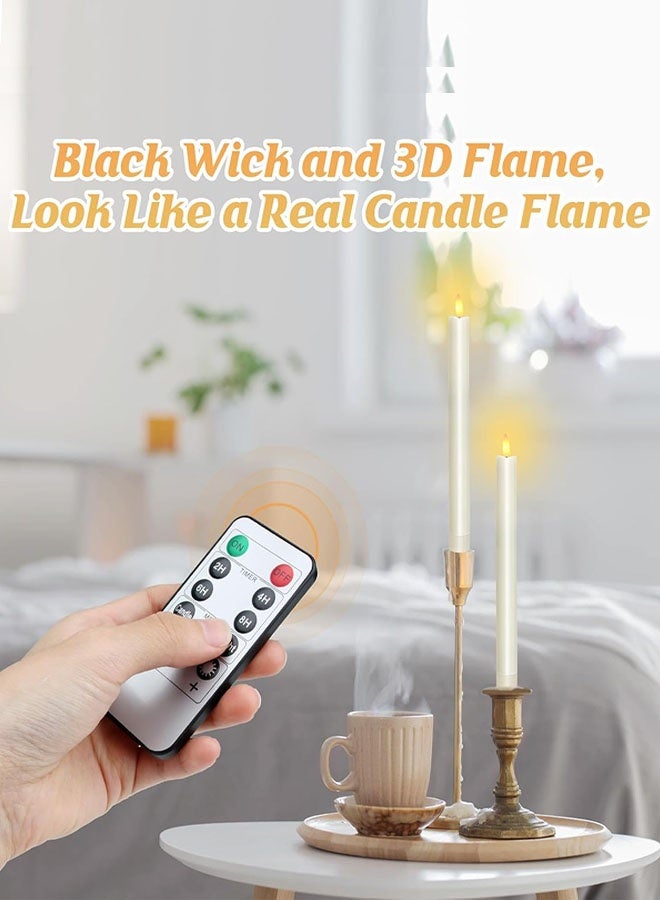 شموع LED بدون لهب مع جهاز تحكم عن بعد، 6 قطع شموع عاجية تعمل بالبطارية 3D متلألئة - شموع طولها 10 بوصات واقعية للمنزل والزفاف والعشاء على ضوء الشموع - Image 3