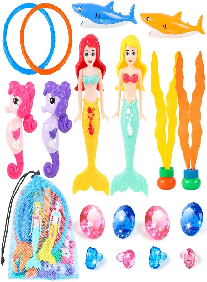 HUUIDY Pool Toys, 19 Pcs Mermaid Pool Diving Toys with Diving Gems Dive Rings and Storage Bag, Summer Swimming Pool Games Swim Water Sinking Toy for Kids Toddler 3-12 - Image 1