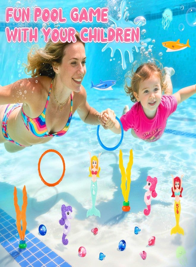 HUUIDY Pool Toys, 19 Pcs Mermaid Pool Diving Toys with Diving Gems Dive Rings and Storage Bag, Summer Swimming Pool Games Swim Water Sinking Toy for Kids Toddler 3-12 - Image 2