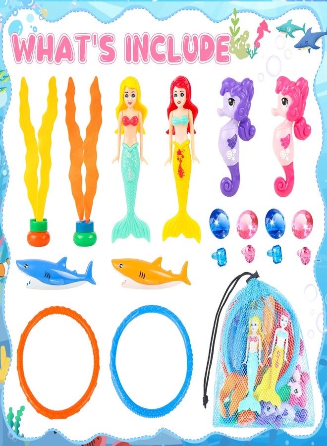HUUIDY Pool Toys, 19 Pcs Mermaid Pool Diving Toys with Diving Gems Dive Rings and Storage Bag, Summer Swimming Pool Games Swim Water Sinking Toy for Kids Toddler 3-12 - Image 3