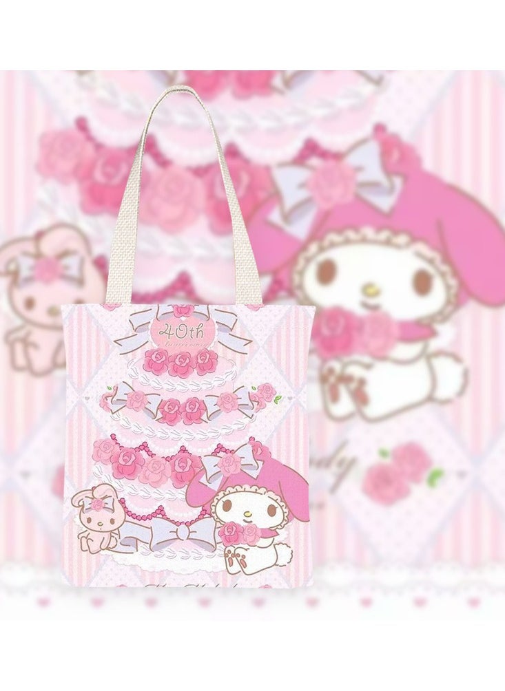 Generic Cartoon Sanrio Melody pattern canvas tote bag, student class bag tote bag, reusable beautiful environmentally friendly bag, book shopping groceries cute cotton tote bag  - Image 1
