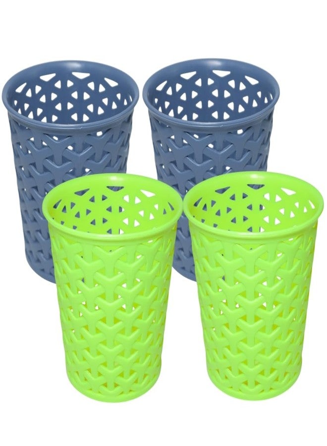 MORVI Linea Big Round Plastic Multipurpose Organizer For Kitchen, Bathroom, Salon, Office|Stationery,Cutlery,Pen,Makeup Brushes Holder|Hanging Toothbrush Stand |Pack Of 4 | GREY GREEN - Image 1