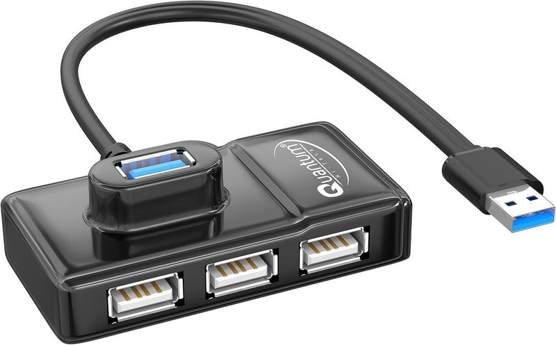 Quantum Renewed - 4 Port USB Hub 1 Port 3.0 & 3 Port 2.0 with High Speed Data Transfer  Plug Play Usage Compatible with Laptop PC and Other USB-A Devices Black - Image 2