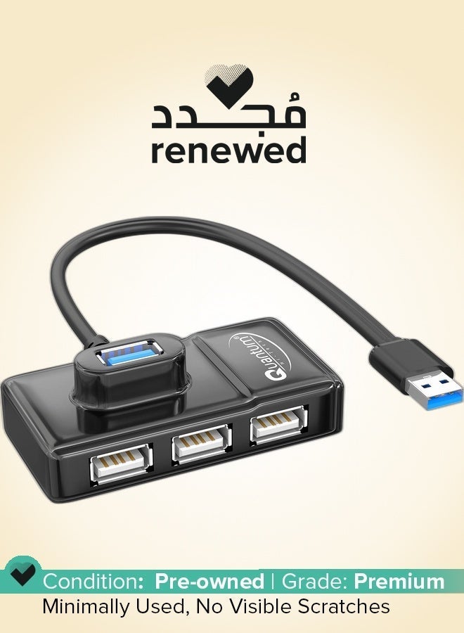 Quantum Renewed - 4 Port USB Hub 1 Port 3.0 & 3 Port 2.0 with High Speed Data Transfer  Plug Play Usage Compatible with Laptop PC and Other USB-A Devices Black - Image 1