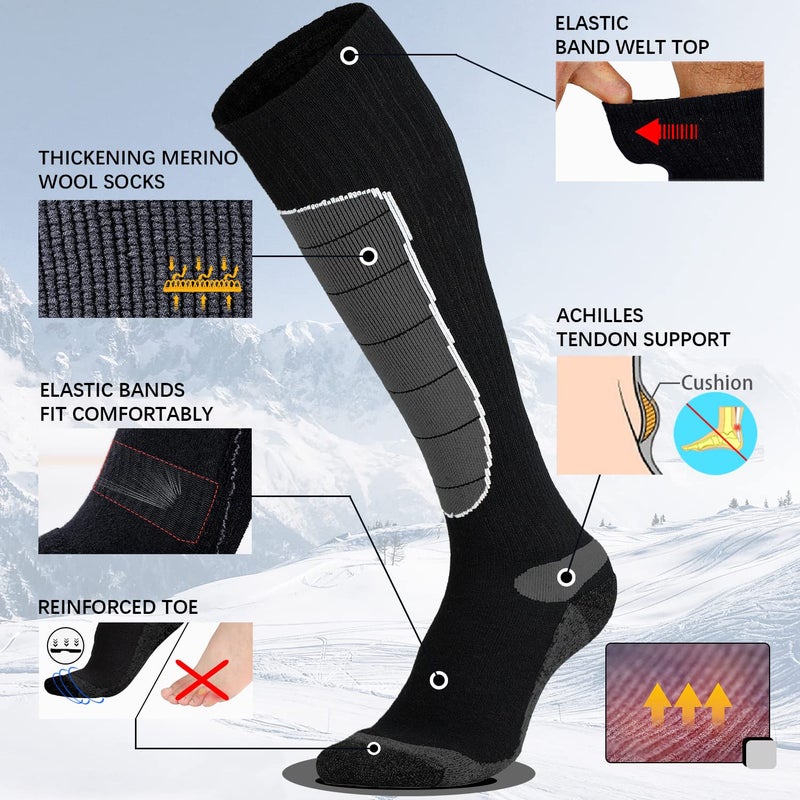 Hylaea Merino Wool Ski Socks, Cold Weather Socks for Snowboarding, Snow, Winter, Thermal Knee-high Warm Socks, Hunting, Outdoor Sports (3 Pairs (Black Grey Grey), Large) - Image 4