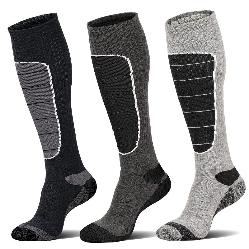 Hylaea Merino Wool Ski Socks, Cold Weather Socks for Snowboarding, Snow, Winter, Thermal Knee-high Warm Socks, Hunting, Outdoor Sports (3 Pairs (Black Grey Grey), Large) - Image 1