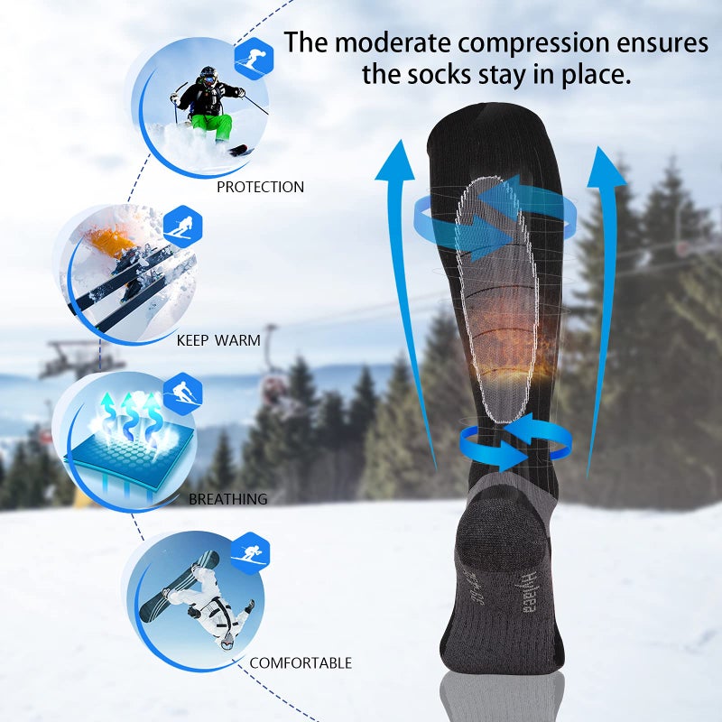 Hylaea Merino Wool Ski Socks, Cold Weather Socks for Snowboarding, Snow, Winter, Thermal Knee-high Warm Socks, Hunting, Outdoor Sports (3 Pairs (Black Grey Grey), Large) - Image 3