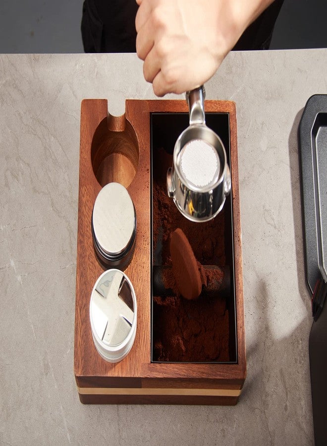 IKAPE Espresso Knock Box, 4 IN One Espresso Accessories Organizer Box Compatible with 51&54MM Espresso Accessories, Natural Mahogany Tamping Station Base - Image 4