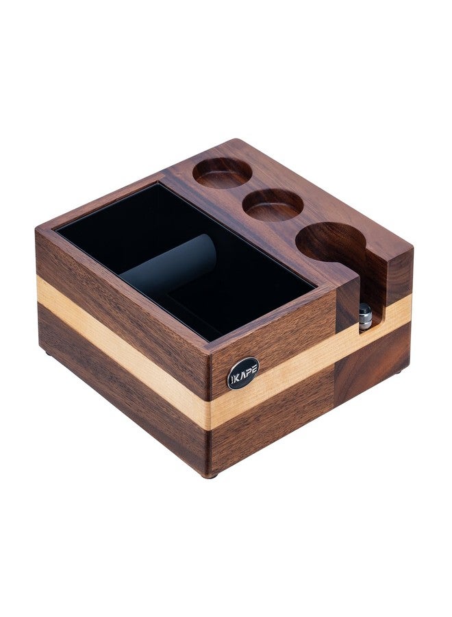 IKAPE Espresso Knock Box, 4 IN One Espresso Accessories Organizer Box Compatible with 51&54MM Espresso Accessories, Natural Mahogany Tamping Station Base - Image 1