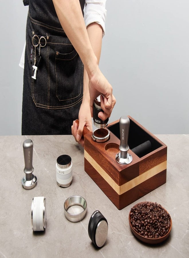IKAPE Espresso Knock Box, 4 IN One Espresso Accessories Organizer Box Compatible with 51&54MM Espresso Accessories, Natural Mahogany Tamping Station Base - Image 2