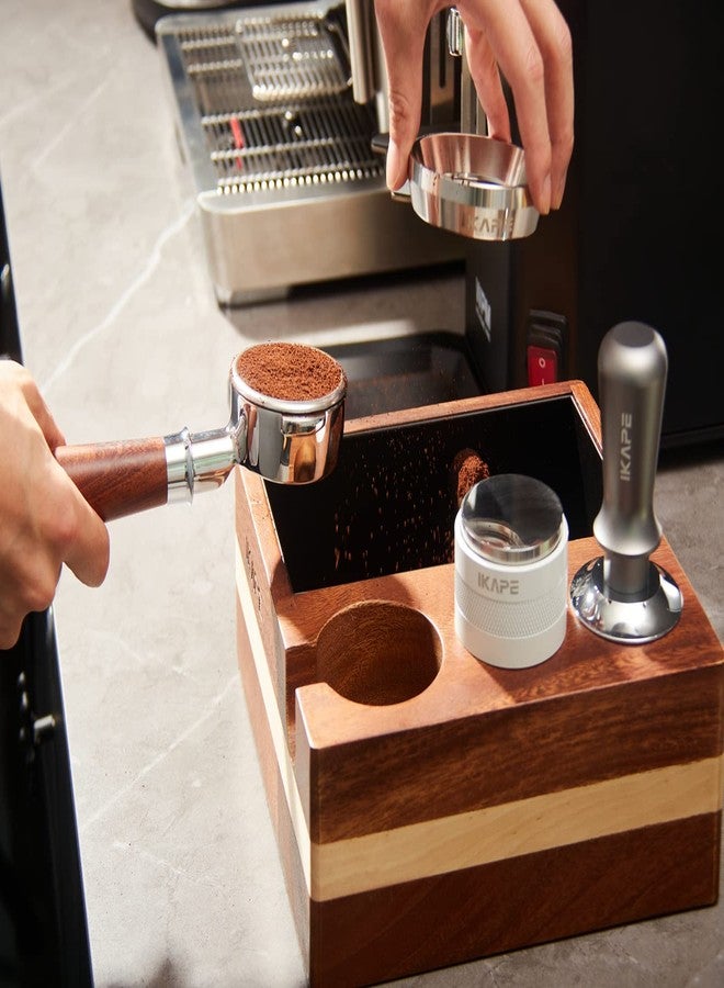 IKAPE Espresso Knock Box, 4 IN One Espresso Accessories Organizer Box Compatible with 51&54MM Espresso Accessories, Natural Mahogany Tamping Station Base - Image 3