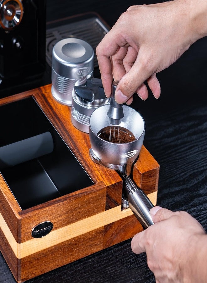 IKAPE Espresso Knock Box, 4 IN One Espresso Accessories Organizer Box Compatible with 51&54MM Espresso Accessories, Natural Mahogany Tamping Station Base - Image 5