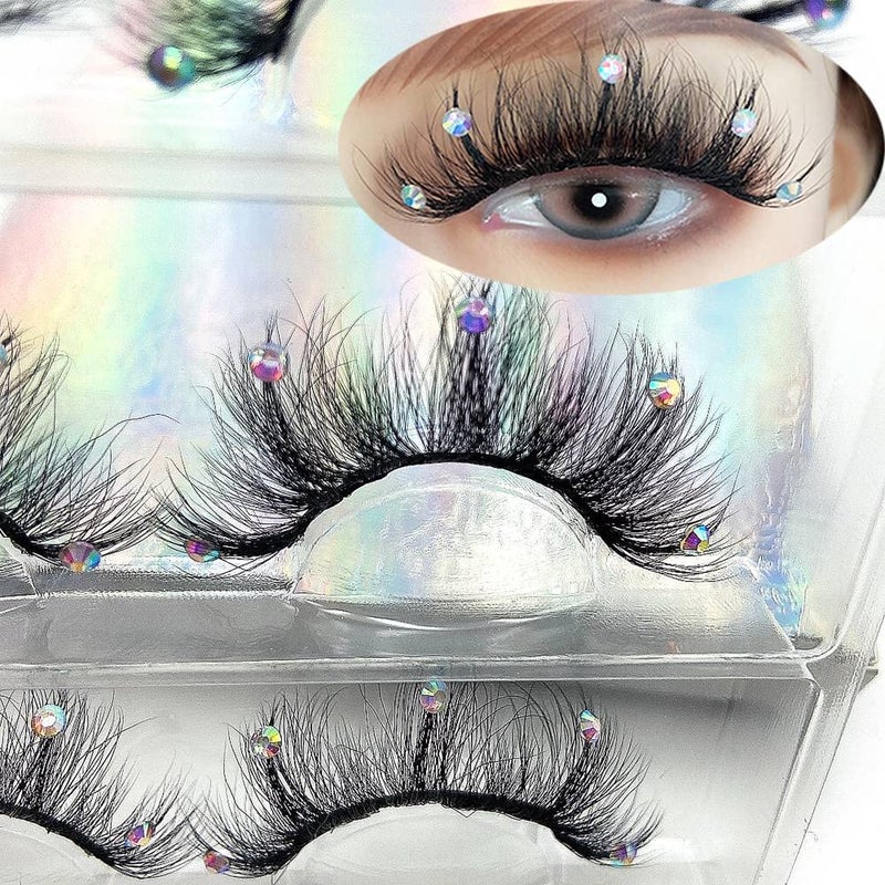 FQNing Mink Lashes with Glitter Rhinestones Cute Popular Eyelashes Sparkle Dramatic Style 4 Pairs AF08crystal