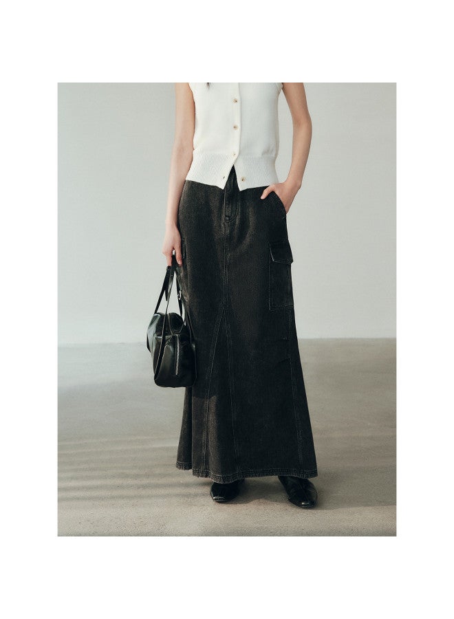 Waxbird Spring Washed Modern Retro Fashion Midi Skirt Casual - Image 2