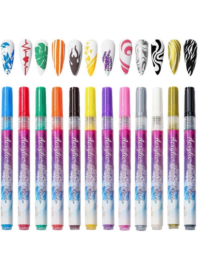 Ruby Face RUBYFACE 12 Colors Nail Art Pens, 3D Painted Drawing Nail Graffiti Pen, Liner Nail Point Quick Dry & Waterproof Nail Art DIY Painting Pen, Doting Flower Letter Abstract Lines Details Pen Nail Art Kit - Image 1