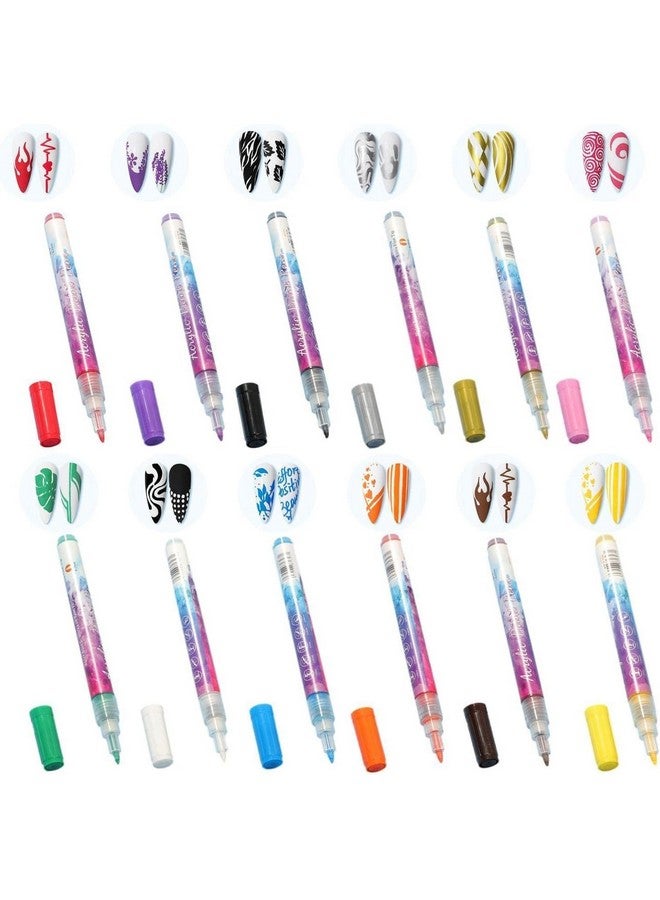 Ruby Face RUBYFACE 12 Colors Nail Art Pens, 3D Painted Drawing Nail Graffiti Pen, Liner Nail Point Quick Dry & Waterproof Nail Art DIY Painting Pen, Doting Flower Letter Abstract Lines Details Pen Nail Art Kit - Image 3