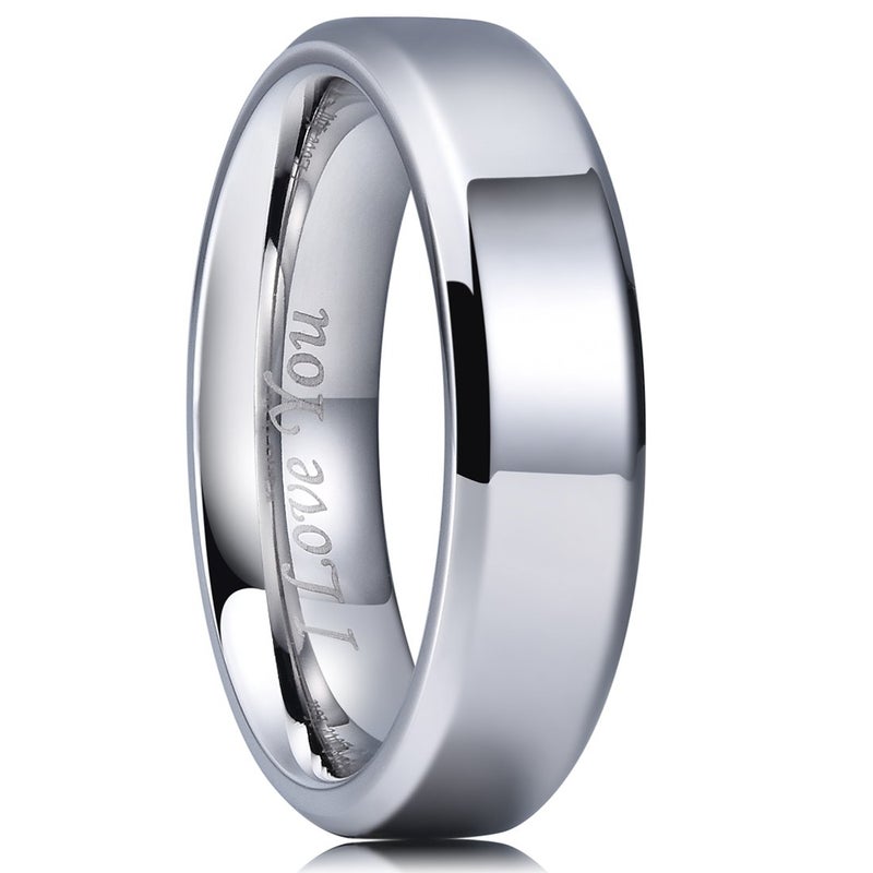 King Will 316L Stainless Steel Wedding Ring for Men Women- 6mm Width Sliver Wedding Band Laser I Love You High Polished Plain Beveled Edge Style Comfort Fit Size 5 - Image 1
