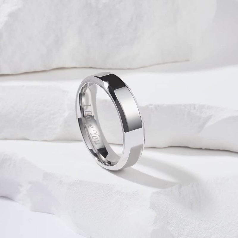 King Will 316L Stainless Steel Wedding Ring for Men Women- 6mm Width Sliver Wedding Band Laser I Love You High Polished Plain Beveled Edge Style Comfort Fit Size 5 - Image 3