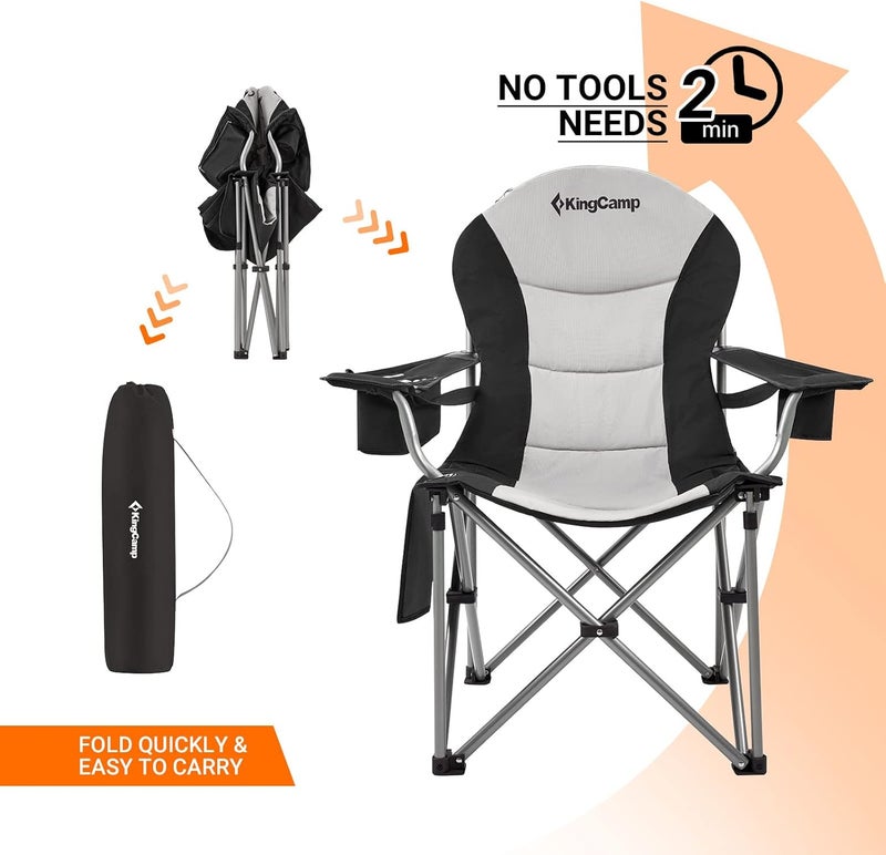 KingCamp Folding Portable Camping Chairs Oversized Padded Quad Arm Chair with Cooler Bag, Cup Holder and Side Pocket, Heavy Duty Supports 300 lbs for Outdoor, Lawn, Fishing, Sports - Image 5