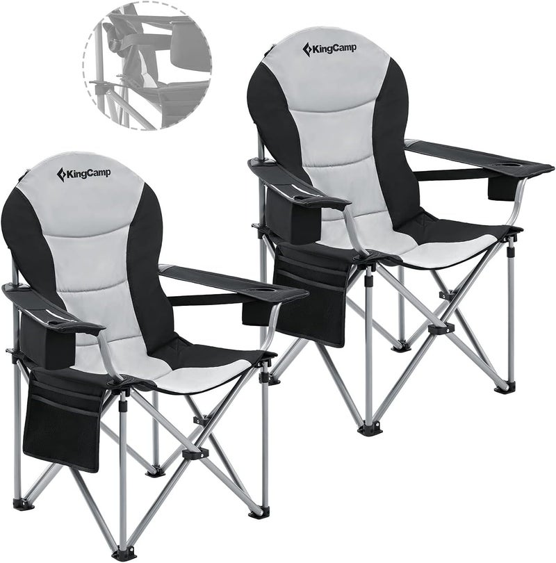 KingCamp Folding Portable Camping Chairs Oversized Padded Quad Arm Chair with Cooler Bag, Cup Holder and Side Pocket, Heavy Duty Supports 300 lbs for Outdoor, Lawn, Fishing, Sports - Image 1
