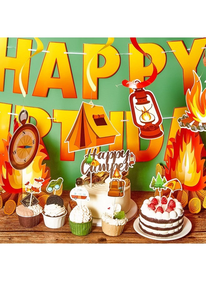 Nezyo 52 Pcs Camping Birthday Party Decorations Happy Camper Party Hanging Swirls Ceiling Decor Happy Birthday Banner Camping Cupcake Toppers Campfire Centerpiece For Kids Birthday Baby Shower Supplies - Image 5