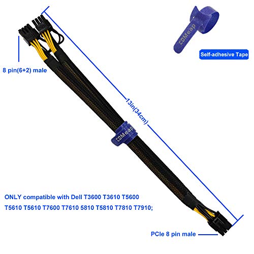 COMeap GPU Power Cable for Dell T3600 T3610 T5600 T5610 T5610 T7600 T7610 5810 T5810 T7810, 8 Pin PCIe to Dual 8 Pin(6+2) Male PCIe Power Adapter 13-inch(34cm) - Image 4