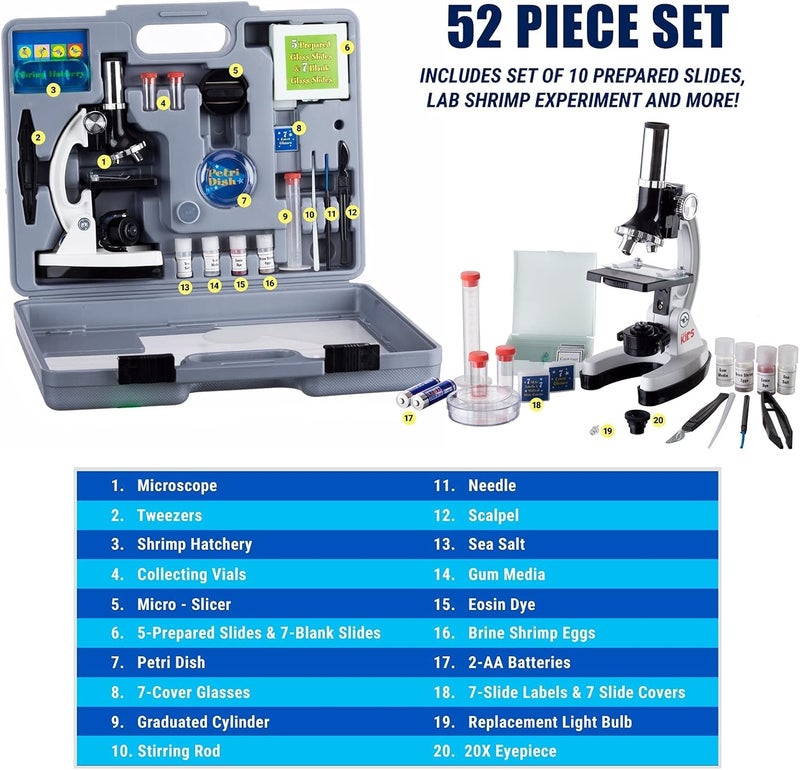 AmScope AmScope 120X1200X 52pcs Beginner Microscope STEM Kit with Metal Body Microscope Plastic Slides LED Light and Carrying Box M30ABSKT2WWhite  - Image 3