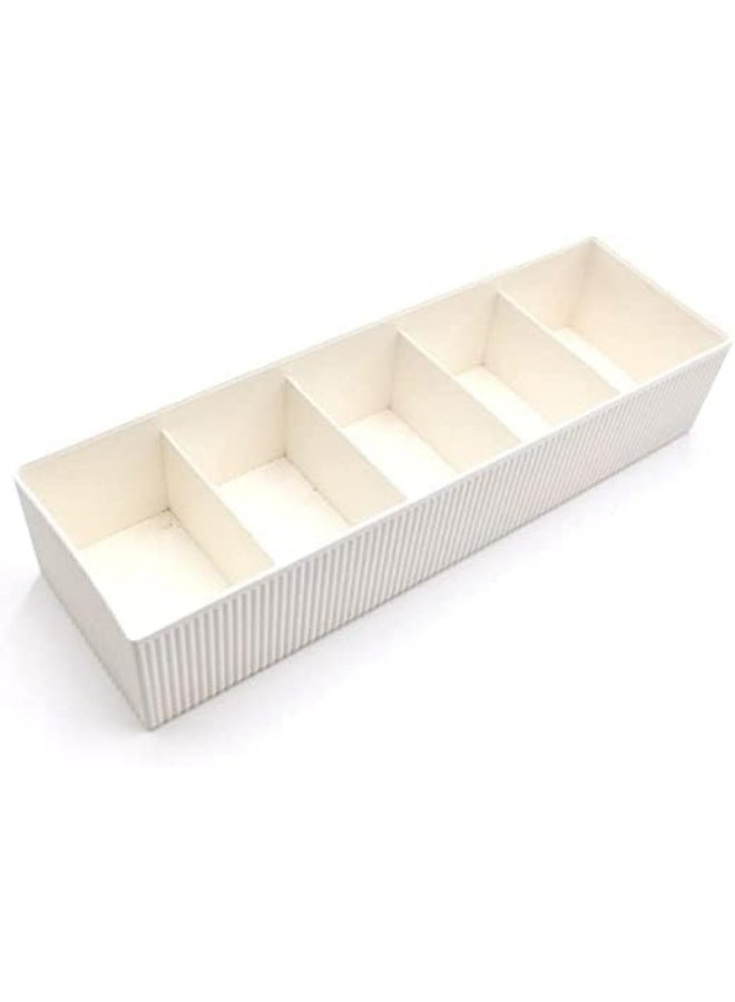 Spaceshoop 5-Compartment Drawer Organizer Box – White Clothing Storage Container for Underwear, Lingerie, Socks, Scarves & Small Garments - Image 1