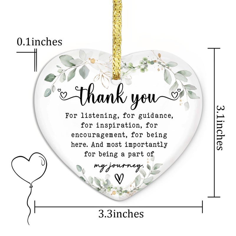 Gossby Heart-Shaped Thank You Ceramic Christmas Ornament - Appreciation Gift for Women - Christmas  Thank You Gift for Coworker  Friend  Teacher  Boss  Employee - Xmas Tree Decoration Idea 2024 - Image 2