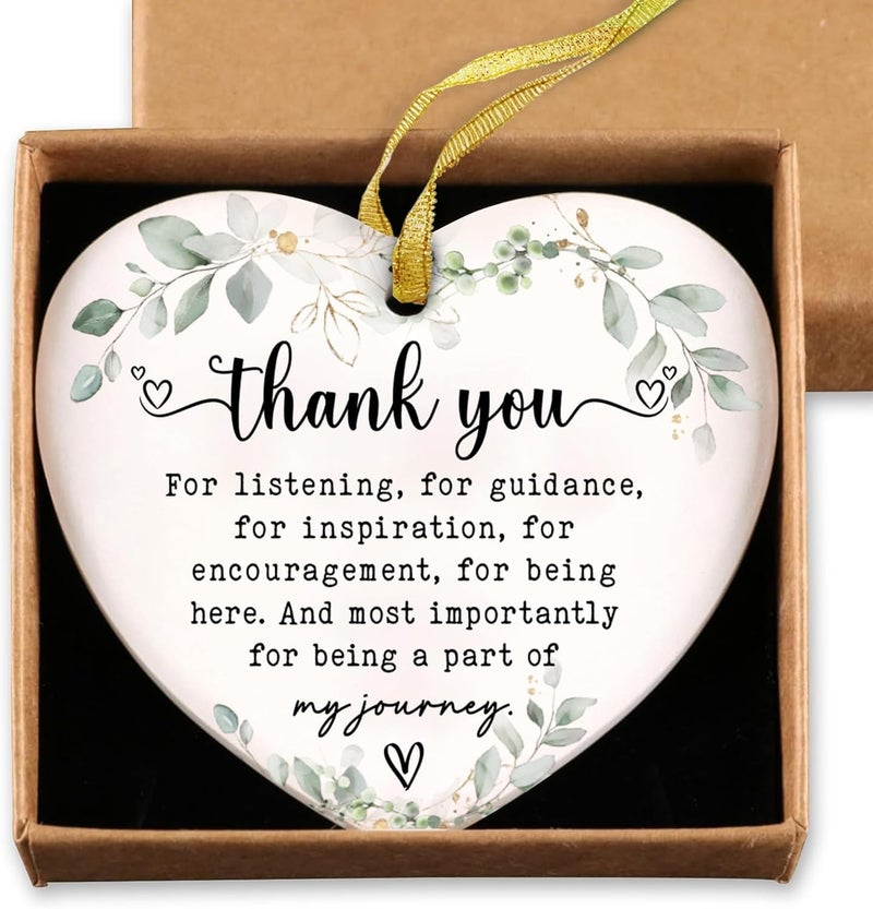 Gossby Heart-Shaped Thank You Ceramic Christmas Ornament - Appreciation Gift for Women - Christmas  Thank You Gift for Coworker  Friend  Teacher  Boss  Employee - Xmas Tree Decoration Idea 2024 - Image 1
