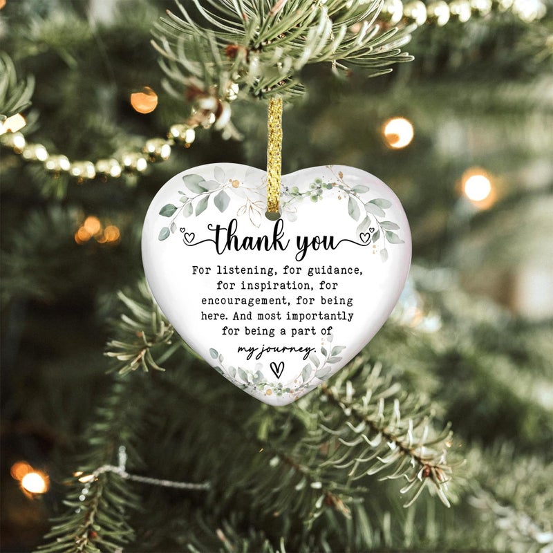 Gossby Heart-Shaped Thank You Ceramic Christmas Ornament - Appreciation Gift for Women - Christmas  Thank You Gift for Coworker  Friend  Teacher  Boss  Employee - Xmas Tree Decoration Idea 2024 - Image 4