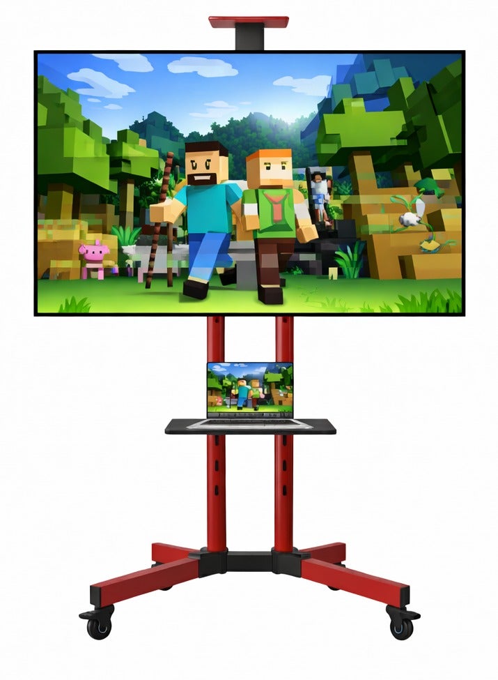 BEETEC Mobile TV Stand for 32–75 Inch Screens, Heavy-Duty Rolling TV Cart, Max VESA 600×400, Tilt Range ±10°, Max Load 50kg, Height Ajustable, Lockable Wheels, Red | T1500R - Image 1