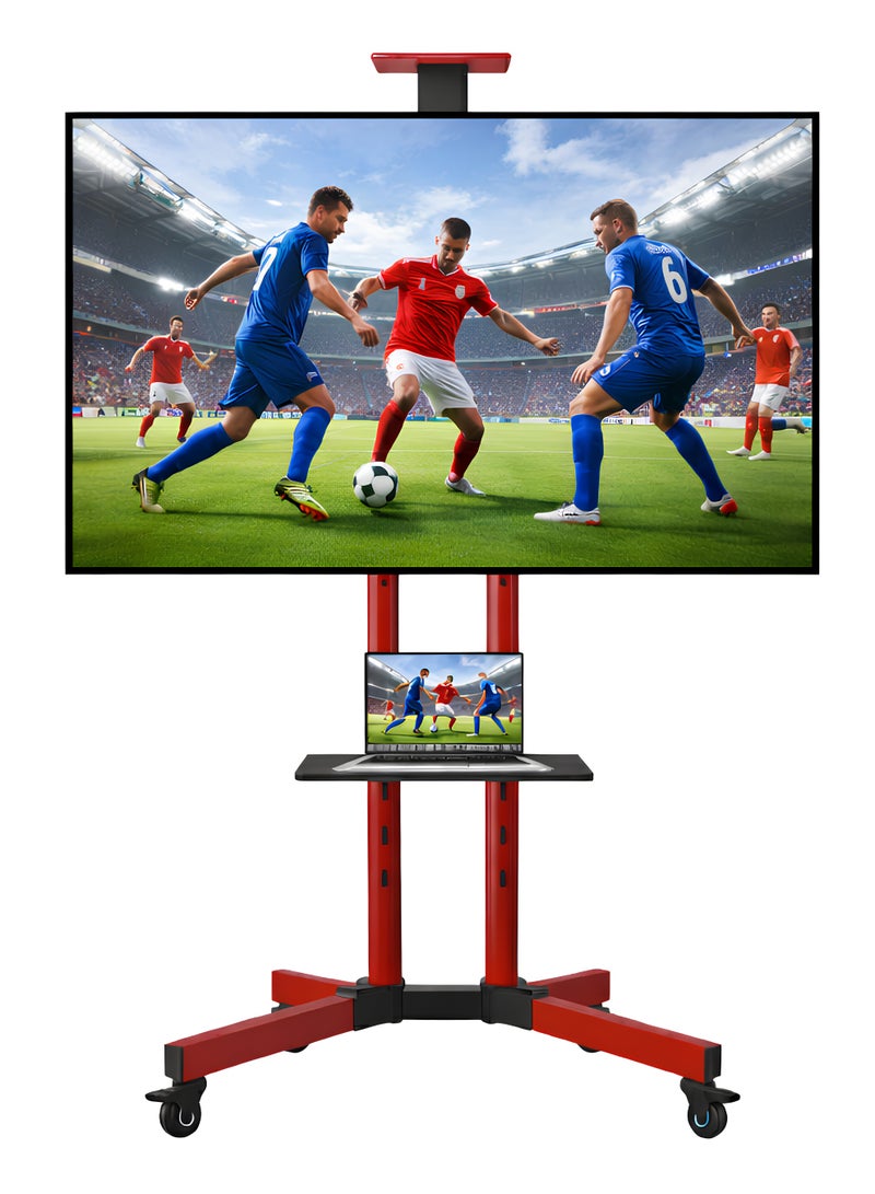 BEETEC Mobile TV Stand for 32–75 Inch Screens, Heavy-Duty Rolling TV Cart, Max VESA 600×400, Tilt Range ±10°, Max Load 50kg, Height Ajustable, Lockable Wheels, Red | T1500R - Image 1
