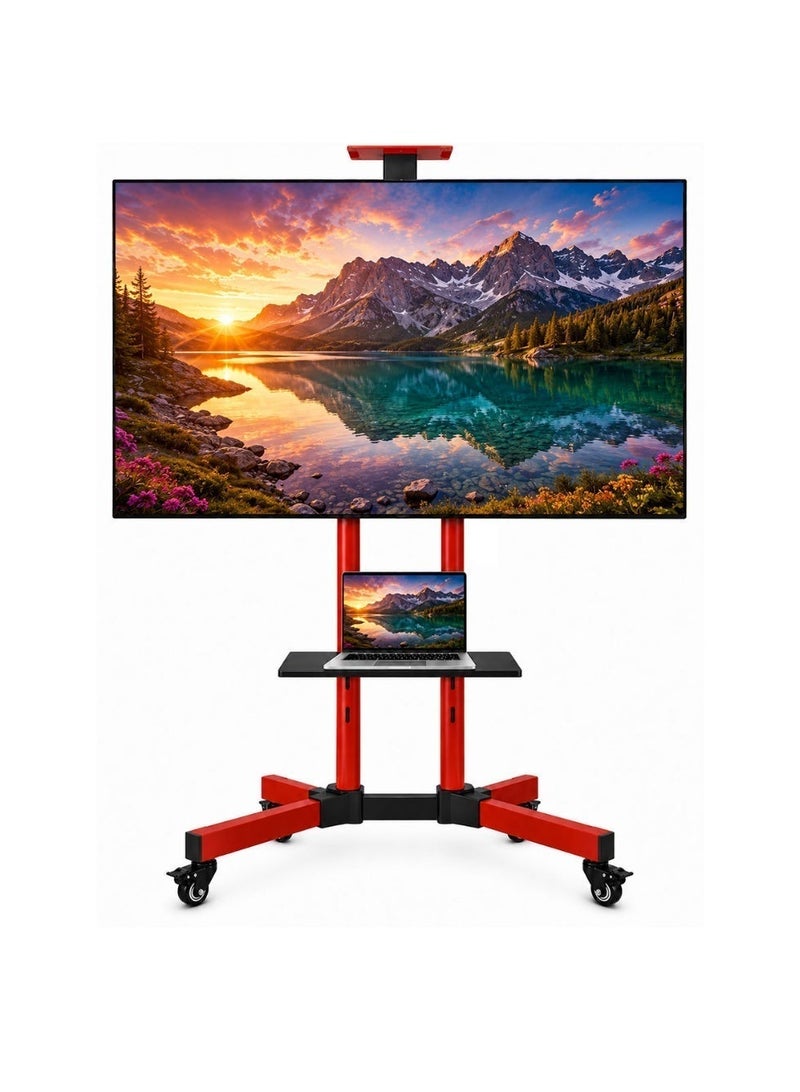 BEETEC Mobile TV Stand for 32–75 Inch Screens, Heavy-Duty Rolling TV Cart, Max VESA 600×400, Tilt Range ±10°, Max Load 50kg, Height Ajustable, Lockable Wheels, Red | T1500R - Image 1