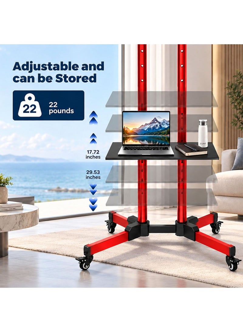 BEETEC Mobile TV Stand for 32–75 Inch Screens, Heavy-Duty Rolling TV Cart, Max VESA 600×400, Tilt Range ±10°, Max Load 50kg, Height Ajustable, Lockable Wheels, Red | T1500R - Image 3
