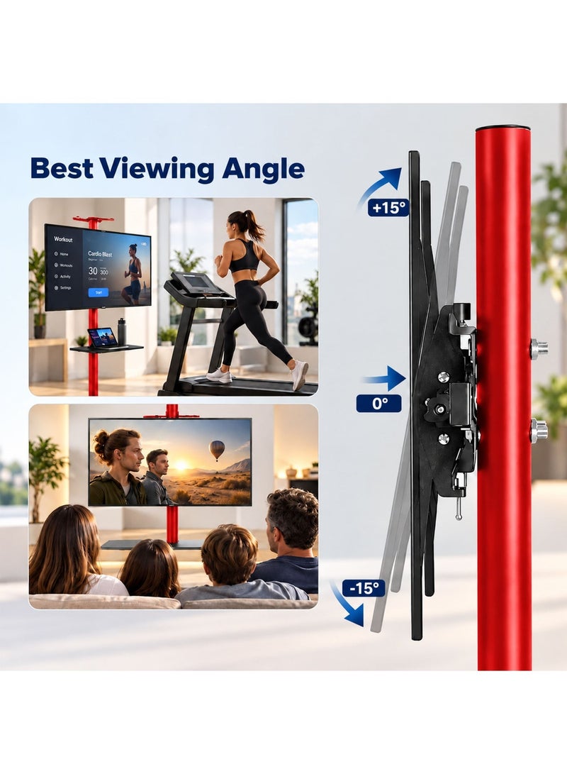 BEETEC Mobile TV Stand for 32–75 Inch Screens, Heavy-Duty Rolling TV Cart, Max VESA 600×400, Tilt Range ±10°, Max Load 50kg, Height Ajustable, Lockable Wheels, Red | T1500R - Image 5