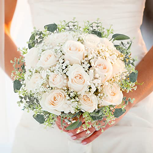 Yoratee Artificial Eucalyptus Stems 24PCS Mixed Eucalyptus Greenery Stems Silver Dollar Leaves with White Seeds Green Plants Wedding Bouquet Green Decor Flower Arrangement (Mixed Round Leaves) - Image 5
