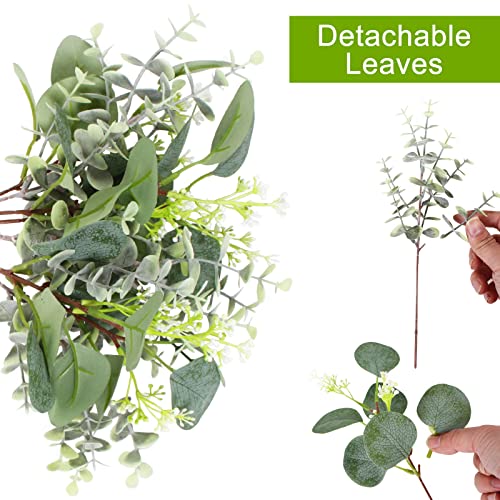 Yoratee Artificial Eucalyptus Stems 24PCS Mixed Eucalyptus Greenery Stems Silver Dollar Leaves with White Seeds Green Plants Wedding Bouquet Green Decor Flower Arrangement (Mixed Round Leaves) - Image 3