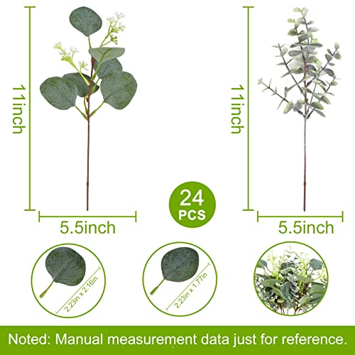 Yoratee Artificial Eucalyptus Stems 24PCS Mixed Eucalyptus Greenery Stems Silver Dollar Leaves with White Seeds Green Plants Wedding Bouquet Green Decor Flower Arrangement (Mixed Round Leaves) - Image 2