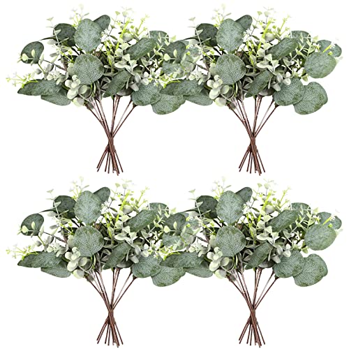 Yoratee Artificial Eucalyptus Stems 24PCS Mixed Eucalyptus Greenery Stems Silver Dollar Leaves with White Seeds Green Plants Wedding Bouquet Green Decor Flower Arrangement (Mixed Round Leaves) - Image 1